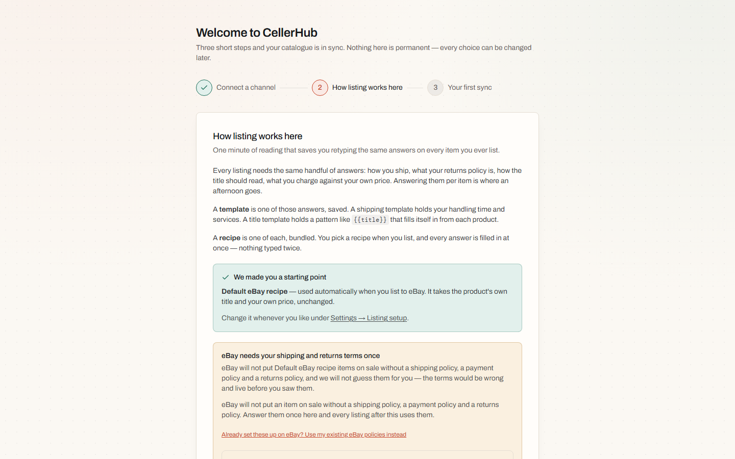 The Your eBay terms screen, with shipping terms and payment and return terms forms.