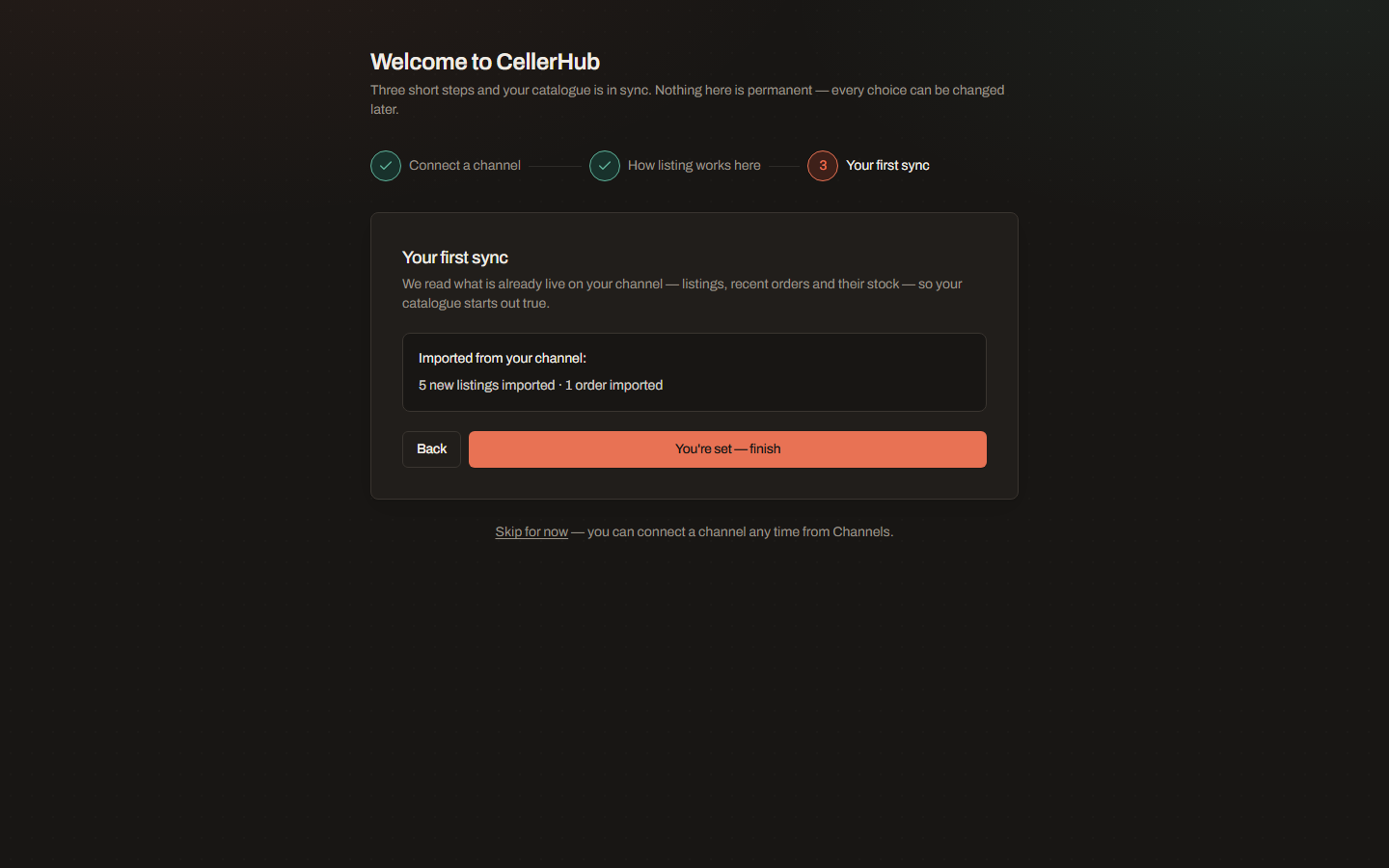 The onboarding screen showing the first sync in progress.